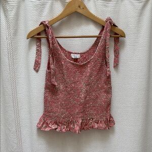 Japna Pink Sleeveless Tie Front Ruffled Tank Top